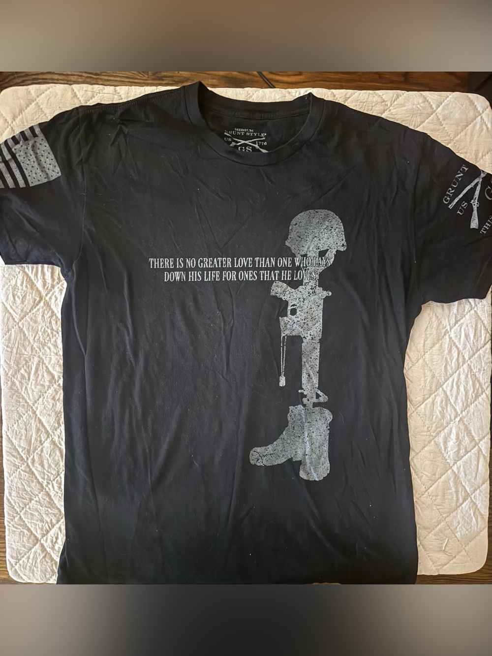 Grunt Style Black Mens Tee with Fallen Soldier Tribute Print